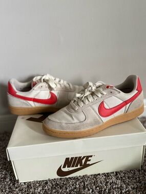 Nike Off-White and Red Low-Top Sneakers